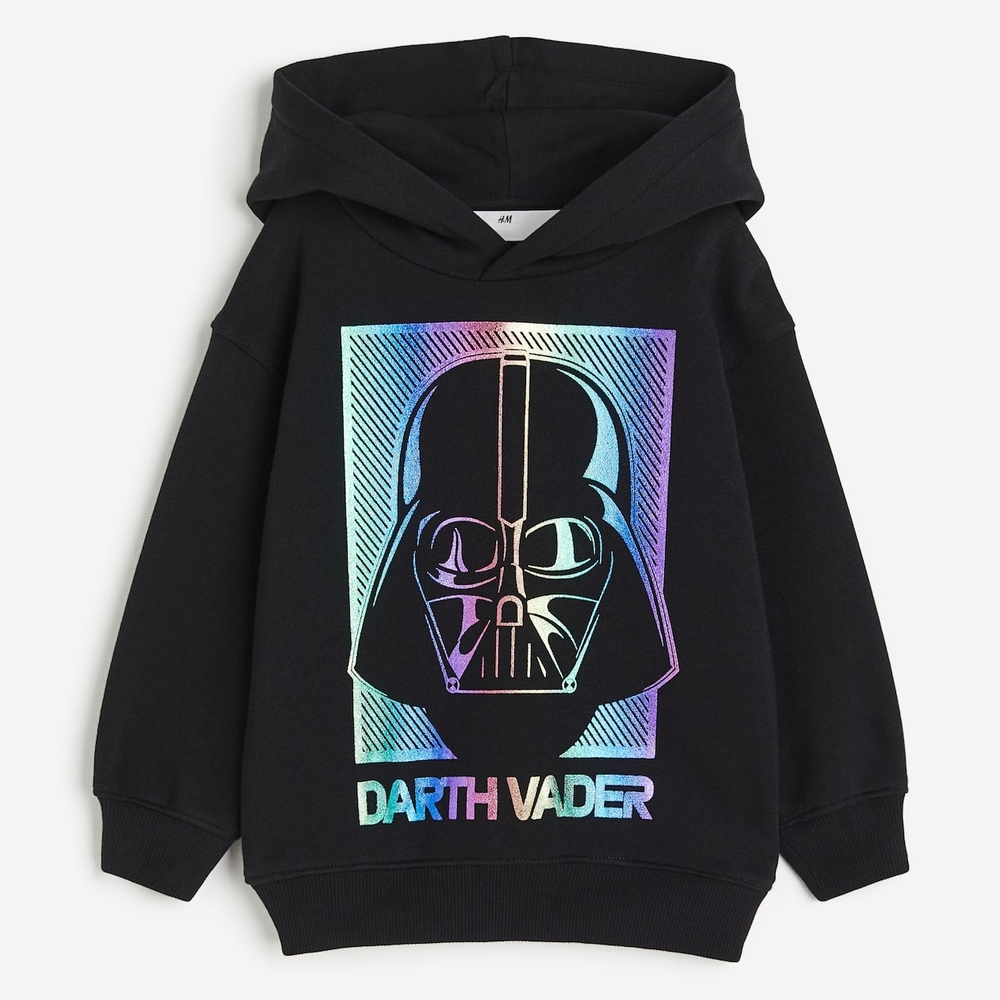 Hooded Kids Shirt with Darth Vader Graphic - Black 2T